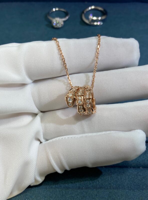 Triple Hoop Diamond Snake Necklace, Rose Gold