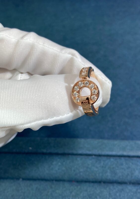 BVLGARI Copper Coin Band Diamond Ring, Rose Gold