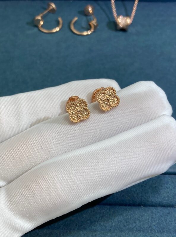 Van Cleef&Arpel Alhambra Gilded Clover Stud Earrings, Rose Gold