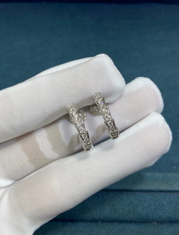 Full Diamond Snakebone Stud Earrings, White Gold