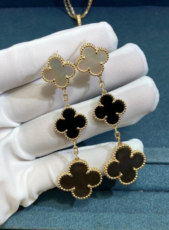 Van Cleef&Arpel Alhambra Three-Flower and Four-Leaf Clover Ear Beats, Gold Color