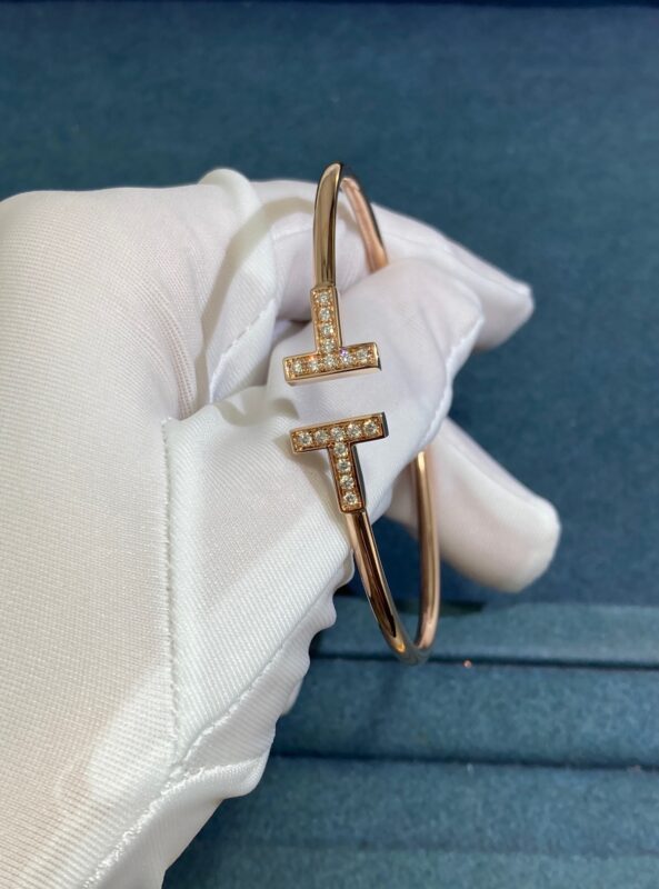 Tiffany Double T Strap Bracelet with Diamonds, Rose Gold