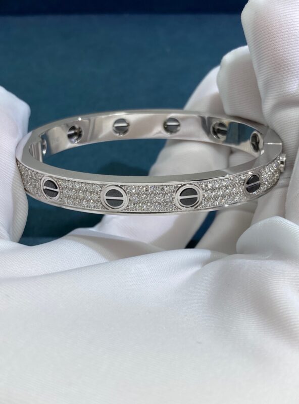 Cartier Wide Black Stud Baby’s Breath Love Bracelet, White Gold