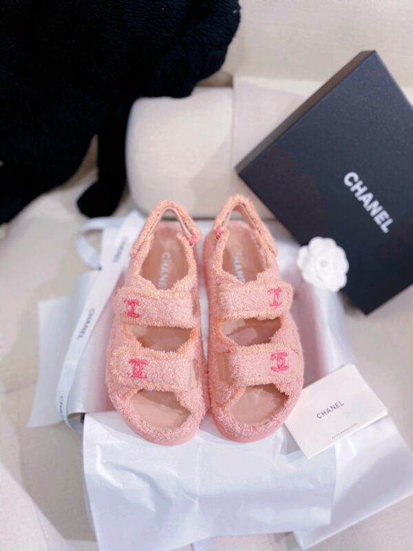 Chanel New Double C Velcro Laminated Sheepskin Flat Beach Slippers