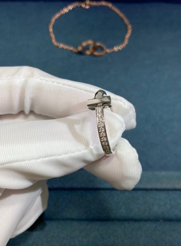 T1 Half Diamond Ring, White Gold