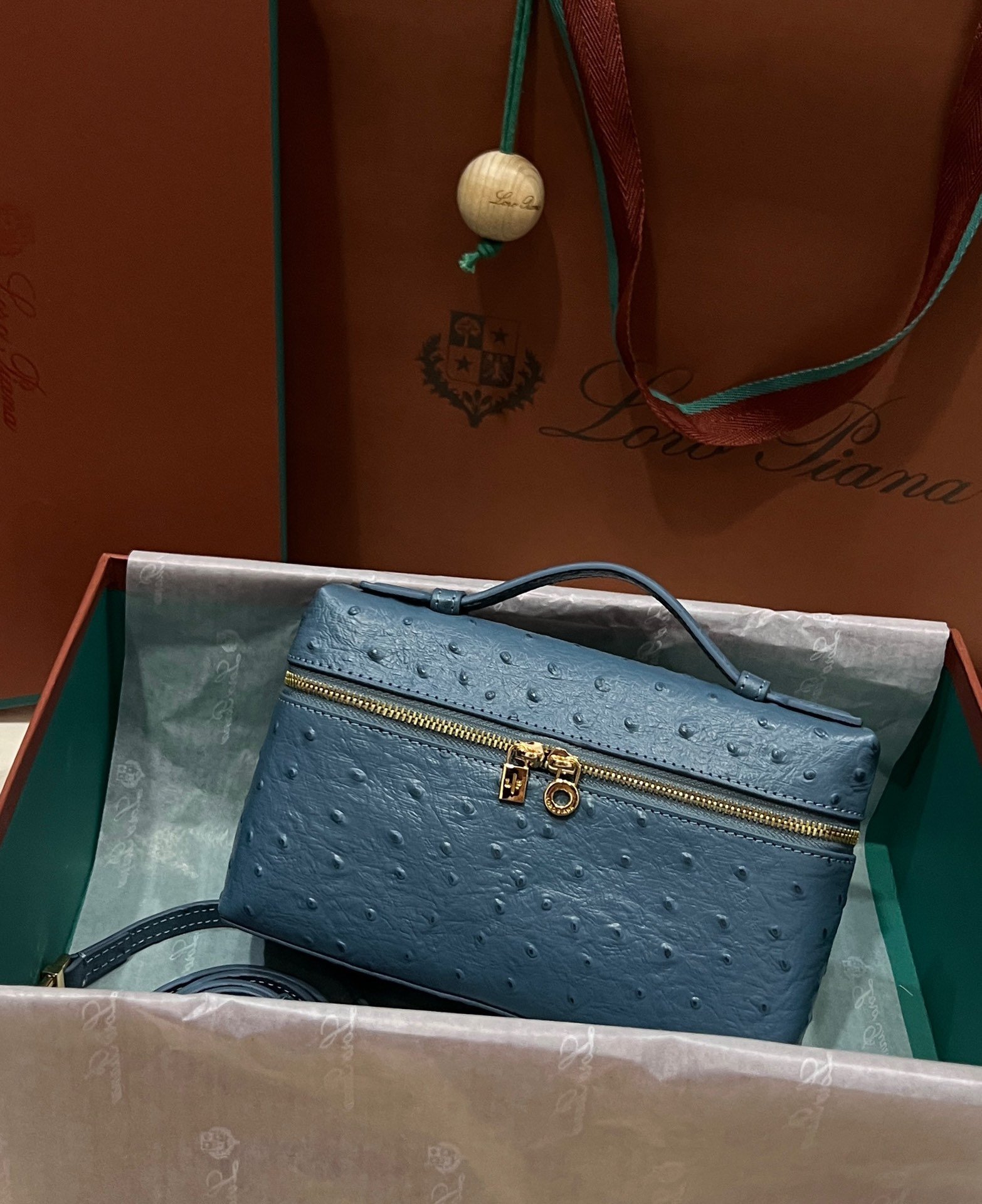 1000018600.jpg Loro Piana L19 in Blue Ostrich GHW - Image 1