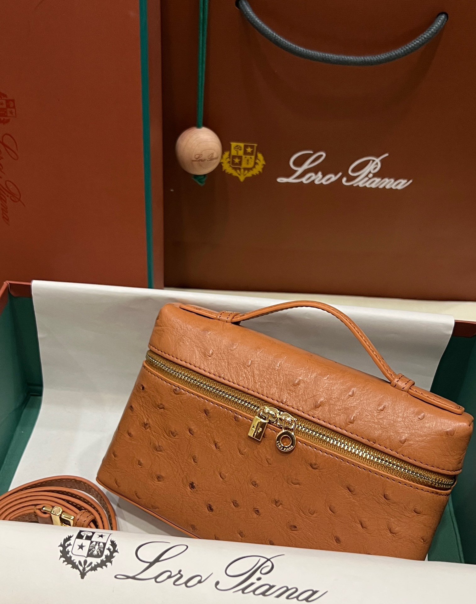 1000018874.jpg Loro Piana L19 in Gold Brown Ostrich GHW - Image 1