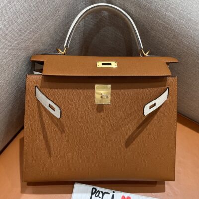 Kelly 25 Epsom Golden Brown & Craie GHW