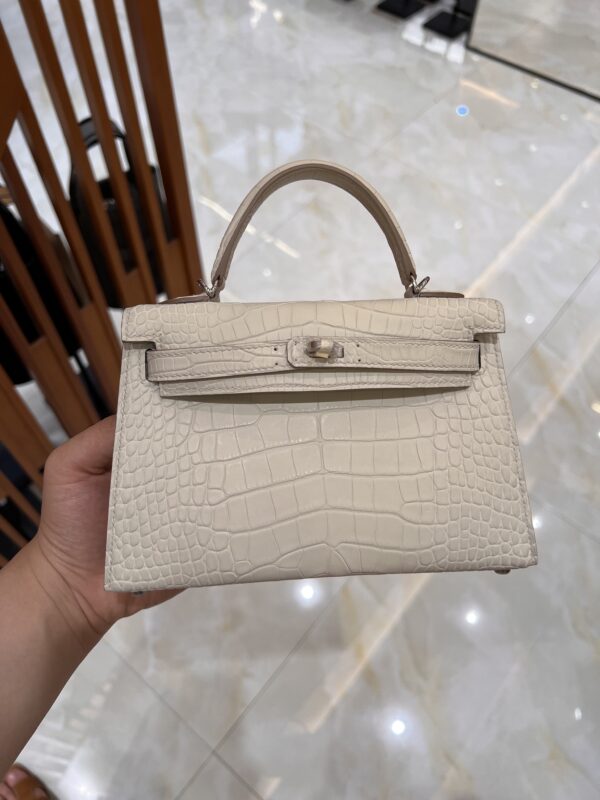 Mini Kelly Craie Matte Alligator PHW