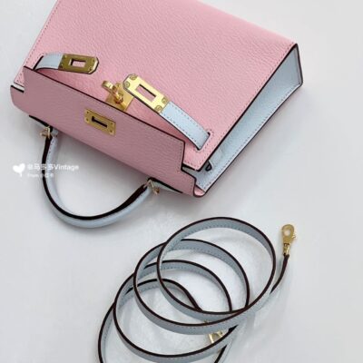 Mini Kelly in Pink & Blue Chevre Mysore