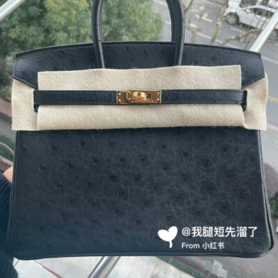 Birkin 30 Black Ostrich