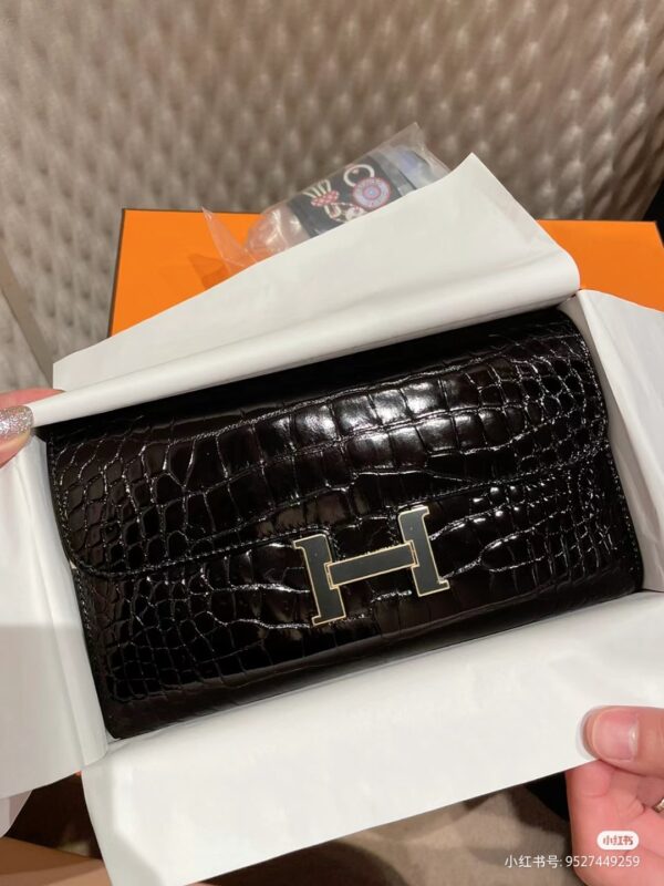 Constance To Go Long Wallet Noir Shiny Crocodile