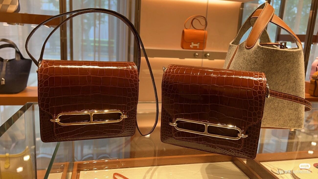 Roulis Mini in Golden Brown Shiny Crocodile