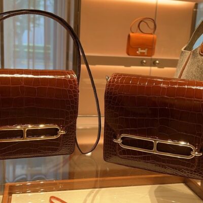 Roulis Mini in Golden Brown Shiny Crocodile