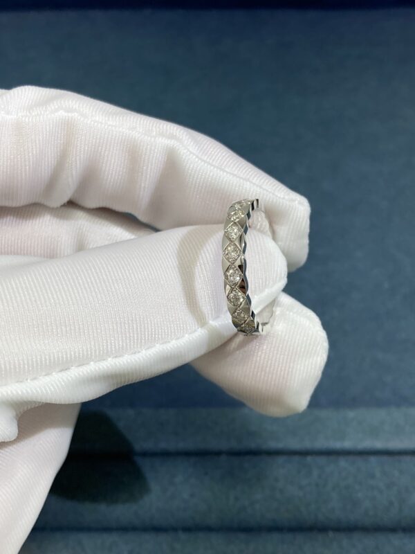 Extra Narrow Gingham Ring with Diamonds, White Gold