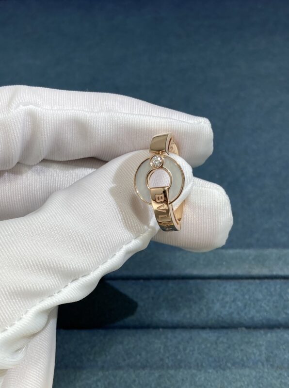 Copper Coin Ring in White Shell, Rose Gold