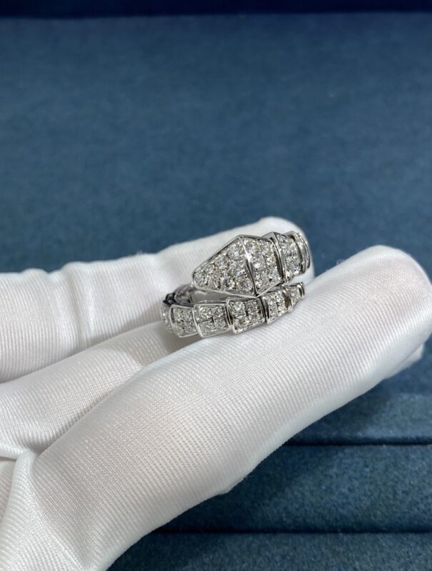 Wide Diamond Snake Ring, White Gold