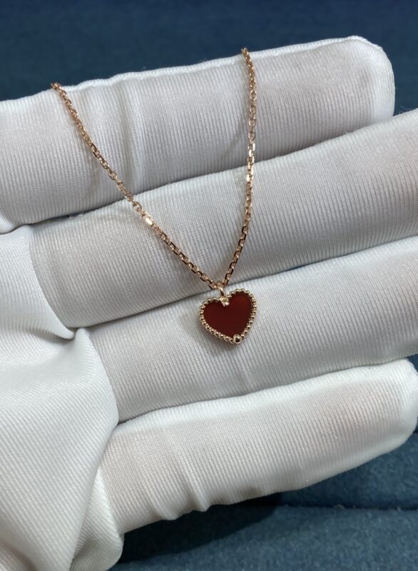 Small Carnelian Heart Necklace, Rose Gold