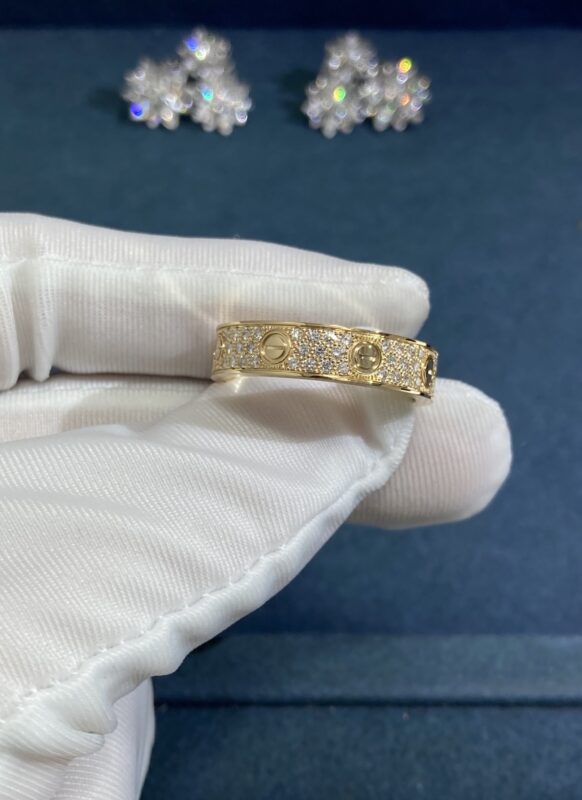 Narrow Three Rows Diamond Gypsophila Ring, Yellow Gold