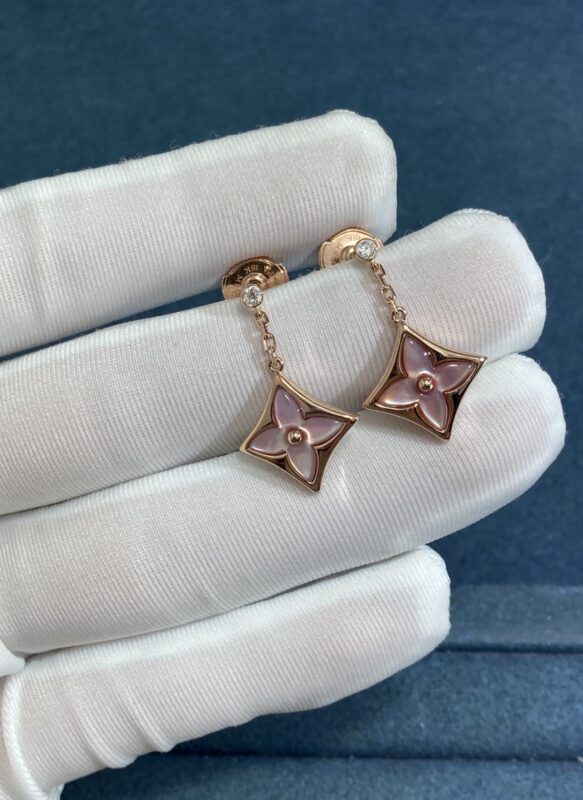 LV Pink Bell Stud Earrings, Rose Gold0