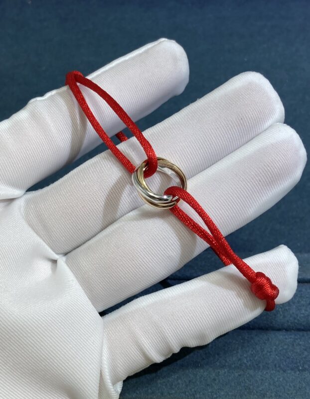 Three-Color Ring red Rope, Rose Gold + Gold + White Gold