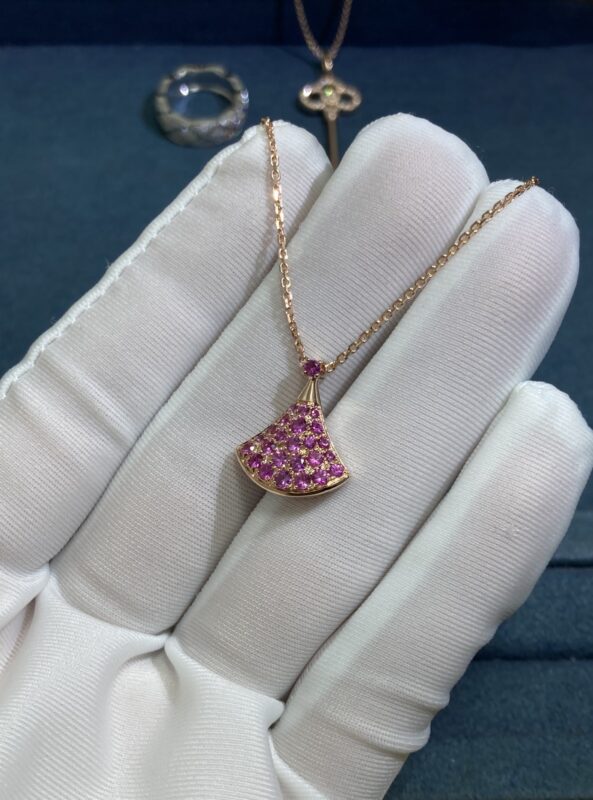 Small Ruby Skirt Necklace, Rose Gold