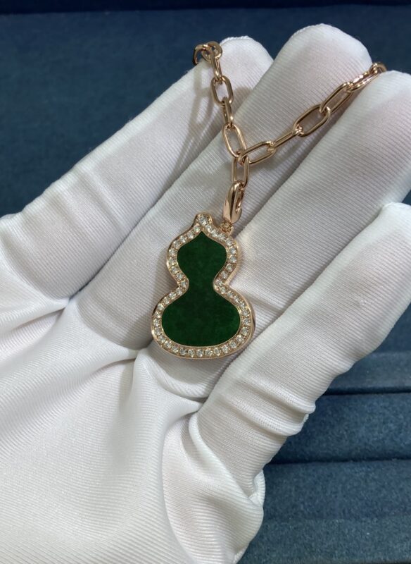 Large Jadeite Gourd Necklace, Rose Gold