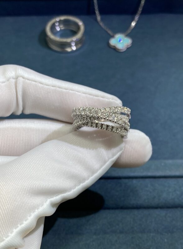 C family half diamond ring, white gold