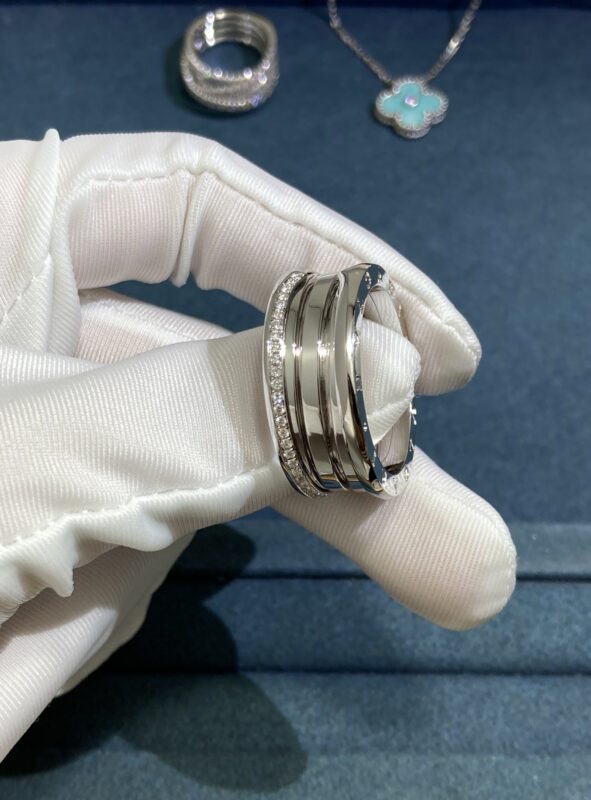 Half Diamond Spring Ring, White Gold