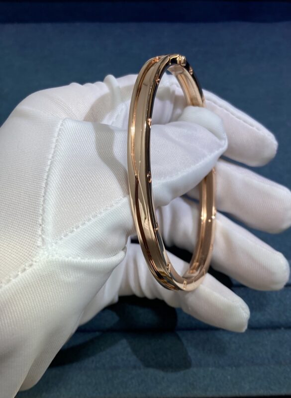 Bvlgary’s logo diamond-free bracelet, rose gold