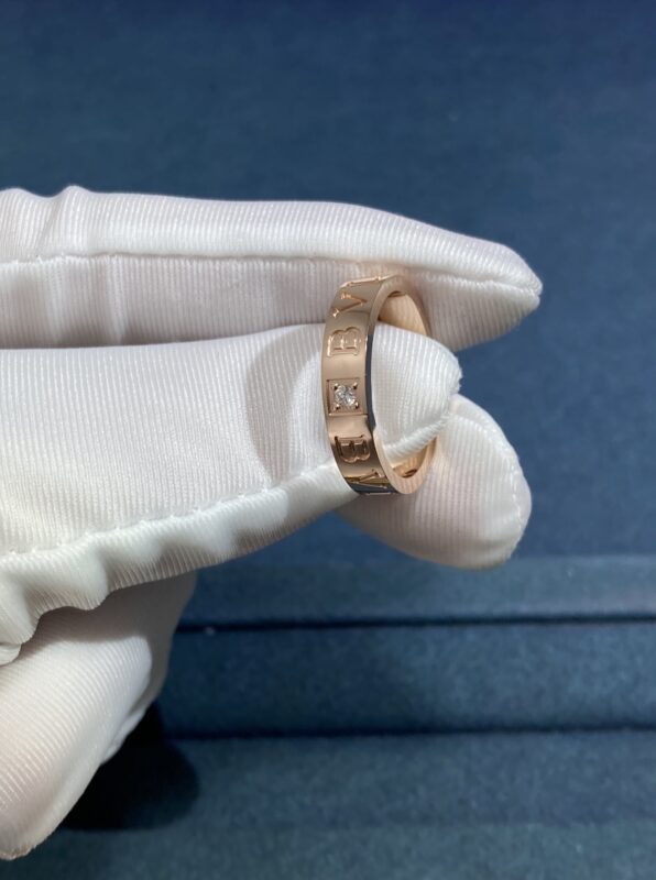 Bvlgary Family One Diamond Logo Ring, Rose Gold