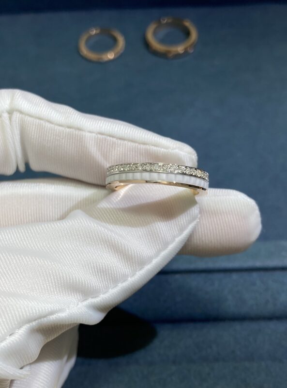 Boucheron white ceramic ring with diamonds, rose gold + white gold
