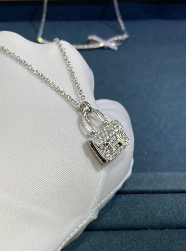 Hermes New Constance Necklace, White Gold