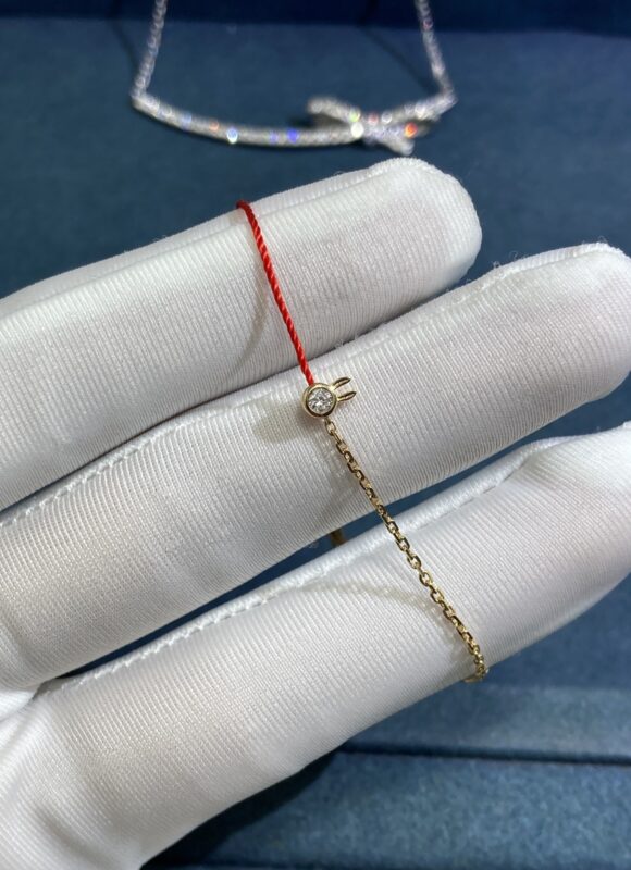 5 Point Rabbit Head Half String and Half Link Bracelet, Yellow Gold