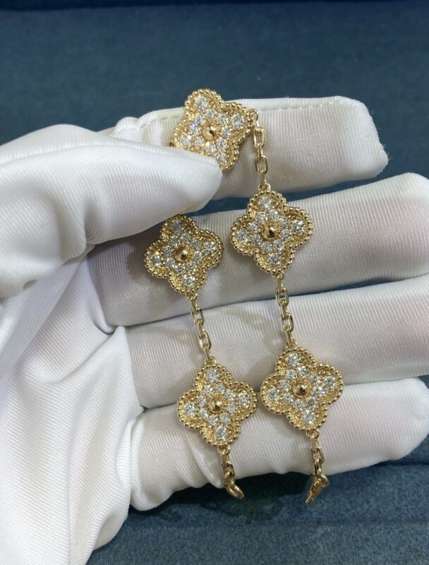 Five-Flower Diamond Clover Bracelet, Yellow Gold