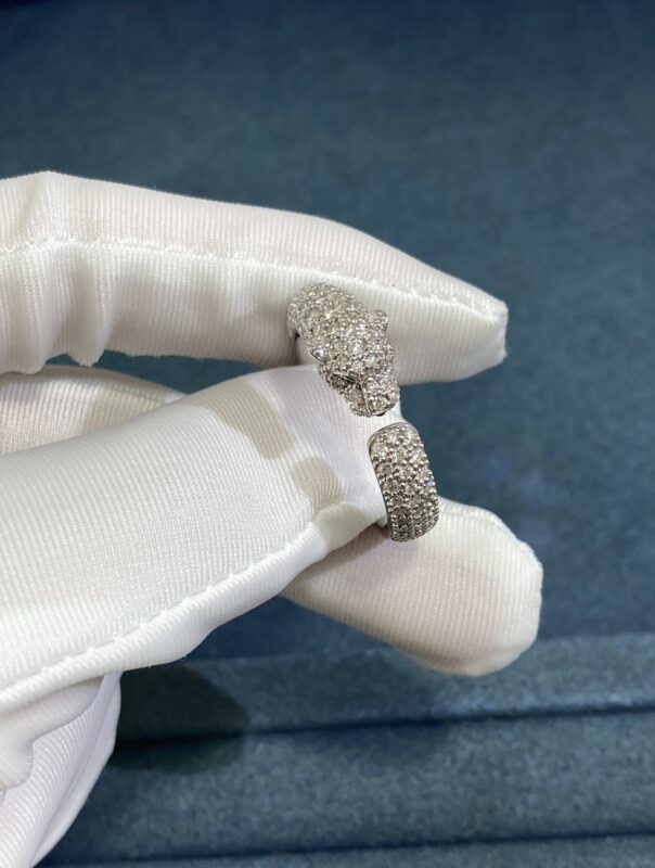 Half Diamond Leopard Ring, White Gold