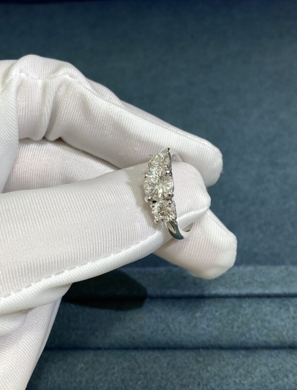 T Family Three Diamond Ring, Platinum