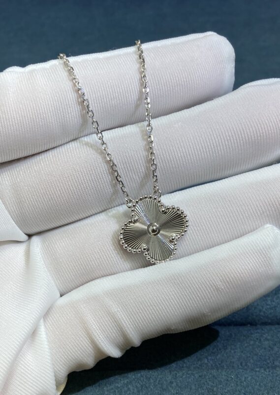 Medium Laser Clover Necklace, White Gold