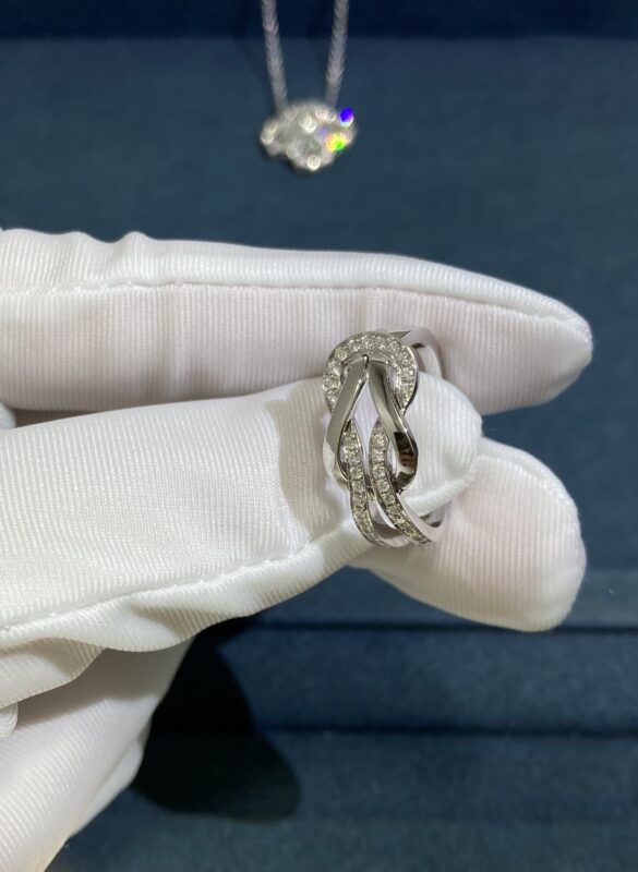 Double 8 Fred Band Diamond Ring, White Gold