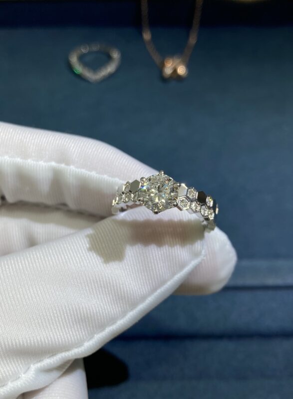 Honeycomb Band Ring, White Gold