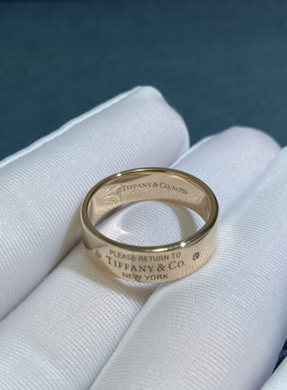 T Logo Band Diamond Ring, Rose Gold