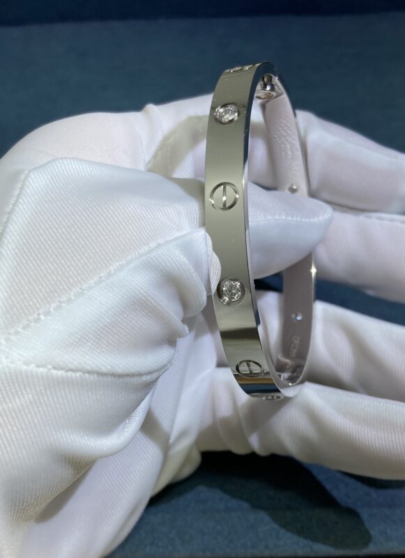 Wide Four Diamond Bracelet, White Gold