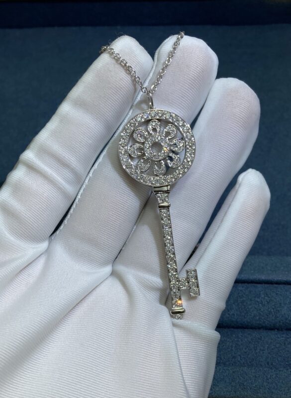 Sunflower Key Necklace, White Gold