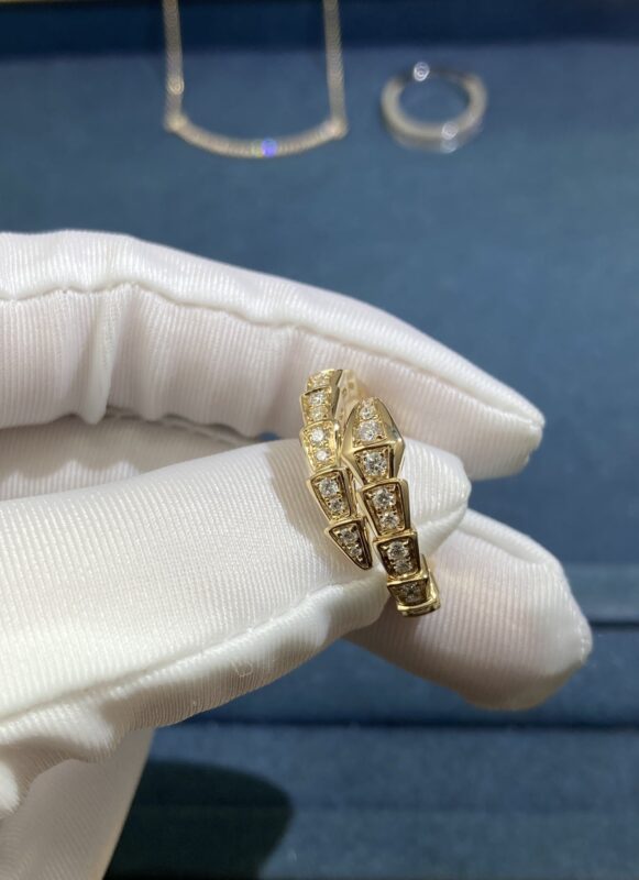 Narrow Snake Ring All Over Diamonds, Yellow Gold
