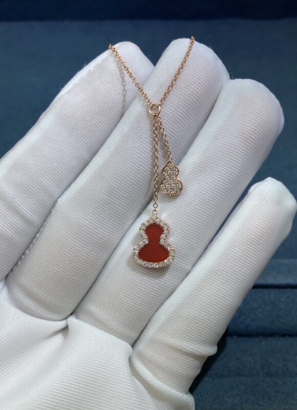 Double Gourd Carnelian Necklace, Rose Gold