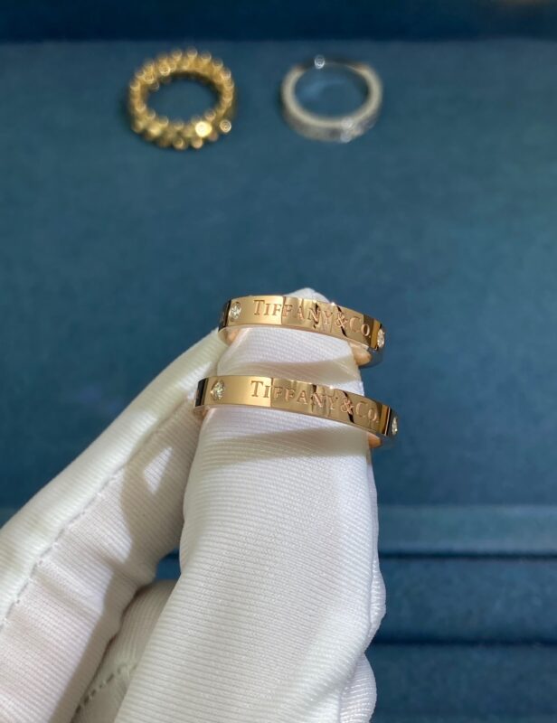 T Narrow Three Diamonds Logo Ring, Rose Gold