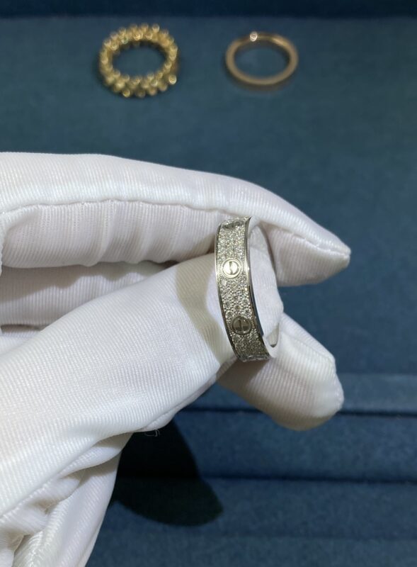 Cartier Narrow Three Row Diamonds Gypsophila Ring, White Gold