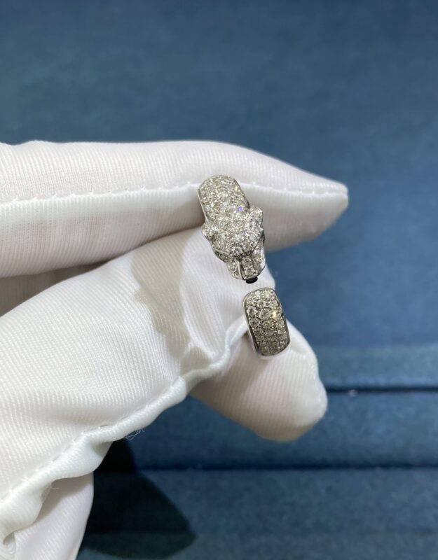 Cartier Leopard Half Diamond Ring, White Gold