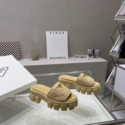 Prada 2023 New Light Raffia Sandals
