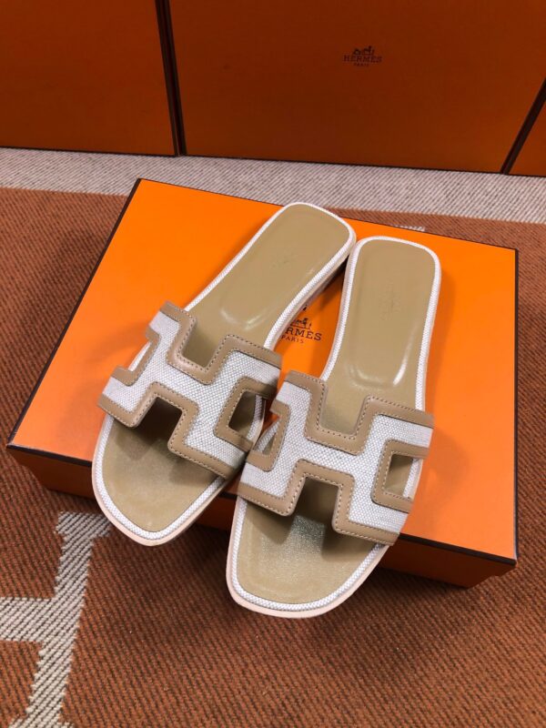 Hermes New Oran Sandals in Canvas (fully handmade)